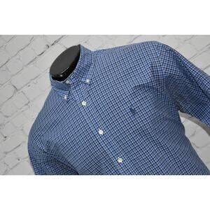Polo Ralph Lauren Shirt Mens Size Large Classic Fit Dress Blue Plaids Cotton